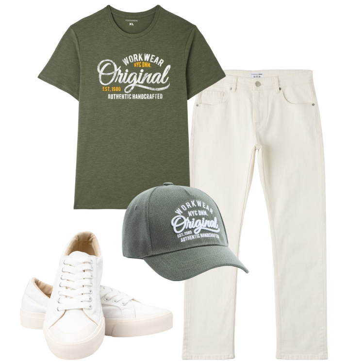 Outfit uomo - Total look #1898615. Stile Casual per Tutti i giorni. Abbinamento con t-shirt, jeans, cappelli, sneakers.