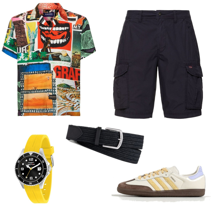Outfit uomo - Total look #1898618. Abbinamento con cinture, orologi, camicie, shorts, sneakers.