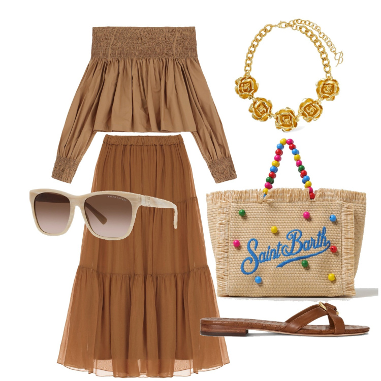 Outfit donna - Ghost outfitter - giugno. Stile Boho per Tutti i giorni. Abbinamento con bluse, gonne lunghe, occhiali da sole, ciabatte, collane, borse a mano.