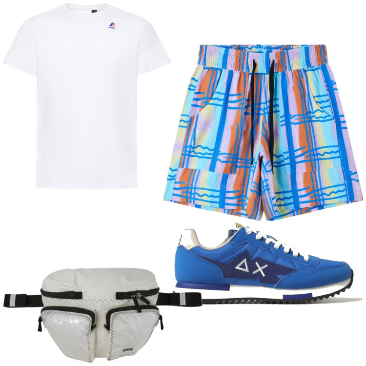 Outfit uomo - Total look #1898649. Stile Trendy per Tutti i giorni. Abbinamento con bermuda, t-shirt, sneakers, borse sportive.