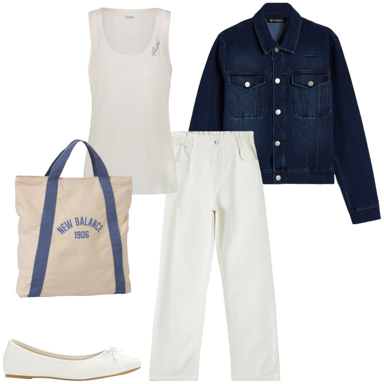 Outfit donna - Total look del lunedì. Stile Basic per Tutti i giorni. Abbinamento con ballerine, pantaloni, borse a mano, blazer, canottiere.