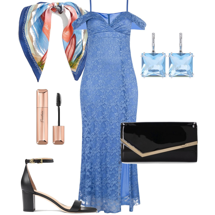 Outfit donna - L’abito in pizzo. Stile Chic per Cerimonia. Abbinamento con mascara, vestiti lunghi, sandali in pelle, foulard, orecchini, pochette.