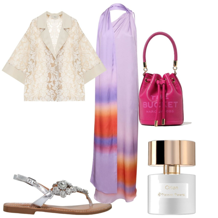 Outfit donna - Estate con la bucket bag!. Stile Trendy per Tutti i giorni. Abbinamento con profumi, blazer, sandali, vestiti, borse a secchiello.