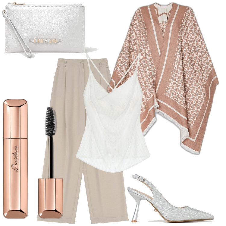 Outfit donna - Total look #1898826. Stile Glamour per Serata fuori. Abbinamento con mascara, canottiere, pantaloni, scarpe col tacco, clutch, cappe.