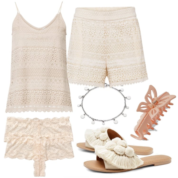 Outfit femme - Dans ma bulle. Style Boho pour Tous les jours. Assortir avec hauts, short, jupes-culotte, mules, bracelets, accessoires pour cheveux.