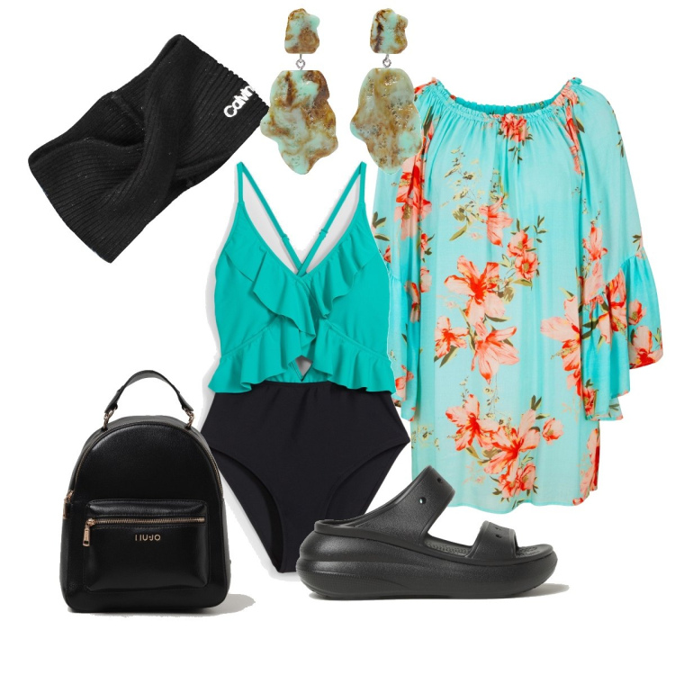 Outfit donna - Total look #1898875. Stile Glamour per Mare. Abbinamento con vestiti da spiaggia, costumi interi, orecchini, fasce per capelli, sandali, zaini.