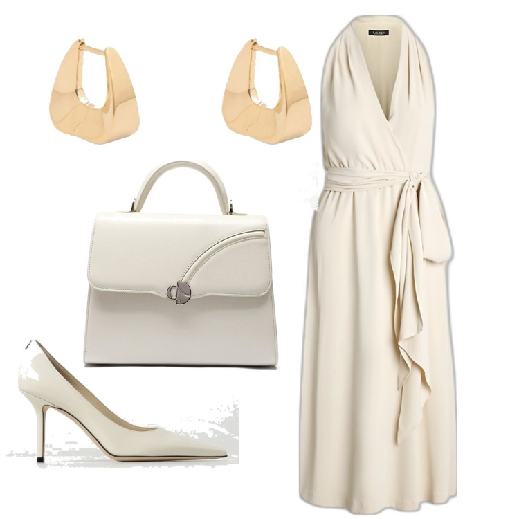 Outfit donna - Marilyn. Stile Chic per Tutti i giorni. Abbinamento con vestiti senza maniche, orecchini, borse a mano, décolleté.