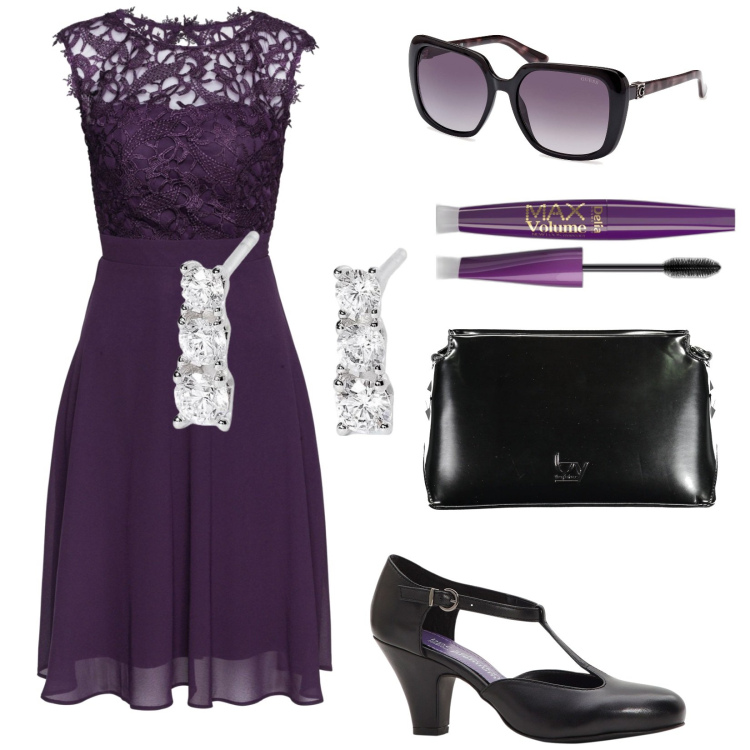 Outfit donna - Cerimonia. Stile Boho per Cerimonia. Abbinamento con vestiti, décolleté, mascara, orecchini, occhiali da sole, borse a tracolla.