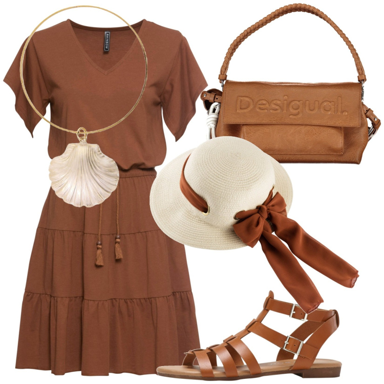 Outfit donna - Total look #1898921. Stile Casual chic per Tutti i giorni. Abbinamento con cappelli, vestiti, sandali, braccialetti, borse a spalla.