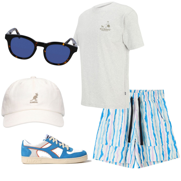 Outfit uomo - Total look #1898937. Stile Casual per Sport. Abbinamento con bermuda, t-shirt, cappelli, occhiali da sole, sneakers.
