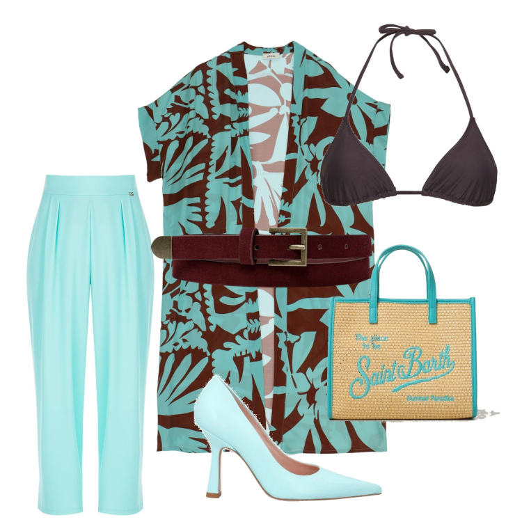 Outfit donna - Serata con le amiche!!!. Stile Casual chic per Serata fuori. Abbinamento con cardigans, pantaloni a palazzo, cinture, borse a spalla, décolleté, bikini.