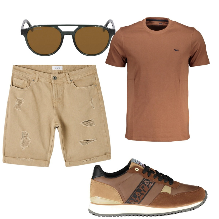 Outfit uomo - Total look #1899086. Stile Trendy per Tutti i giorni. Abbinamento con bermuda, scarpe sportive, t-shirt, occhiali da sole.