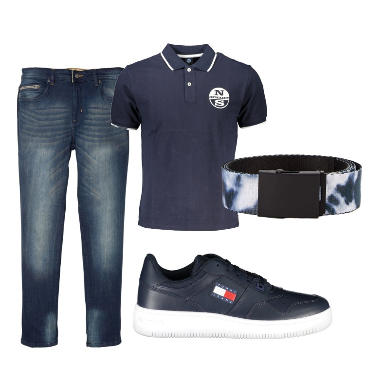 Outfit uomo - Total look #1899097. Stile Casual per Tutti i giorni. Abbinamento con jeans slim fit, cinture, scarpe sportive, polo.