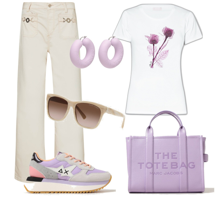 Outfit donna - Orecchini chunky estivi. Stile Casual chic per Tutti i giorni. Abbinamento con orecchini, occhiali da sole, t-shirt, sneakers, pantaloni, borse tote.