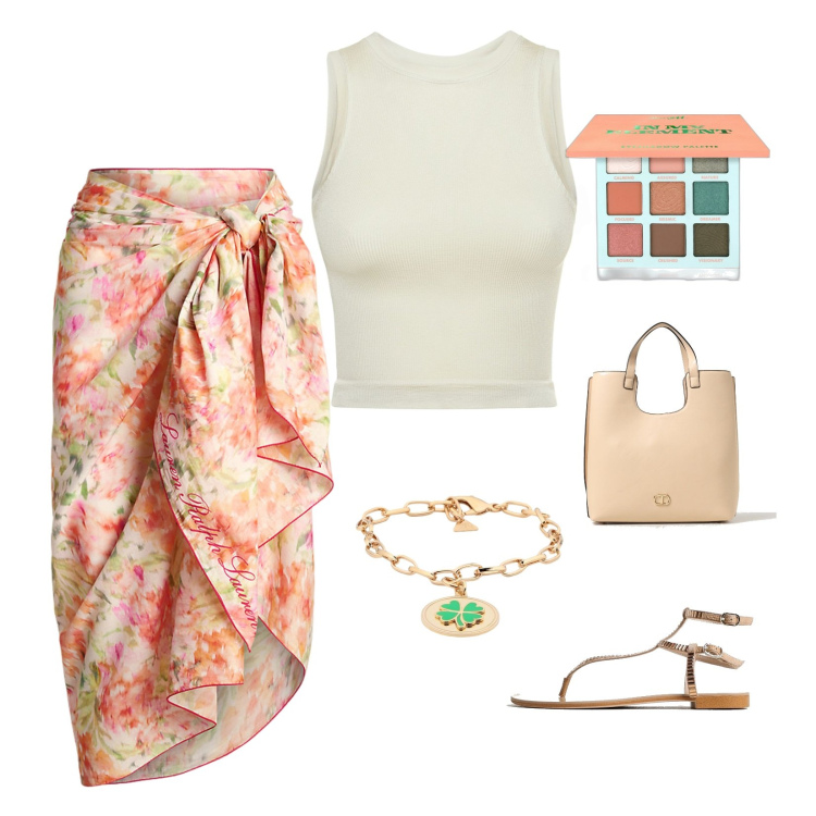 Outfit donna - Casual chic!!!. Stile Casual chic per Mare. Abbinamento con braccialetti, ombretti, gonne, canottiere, borse a mano, sandali.