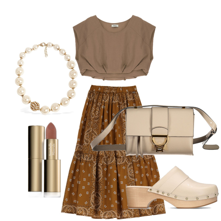 Outfit donna - Ghost outfitter - giugno. Stile Boho per Tutti i giorni. Abbinamento con rossetti, canottiere, gonne lunghe, ciabatte, borse a tracolla, collane.