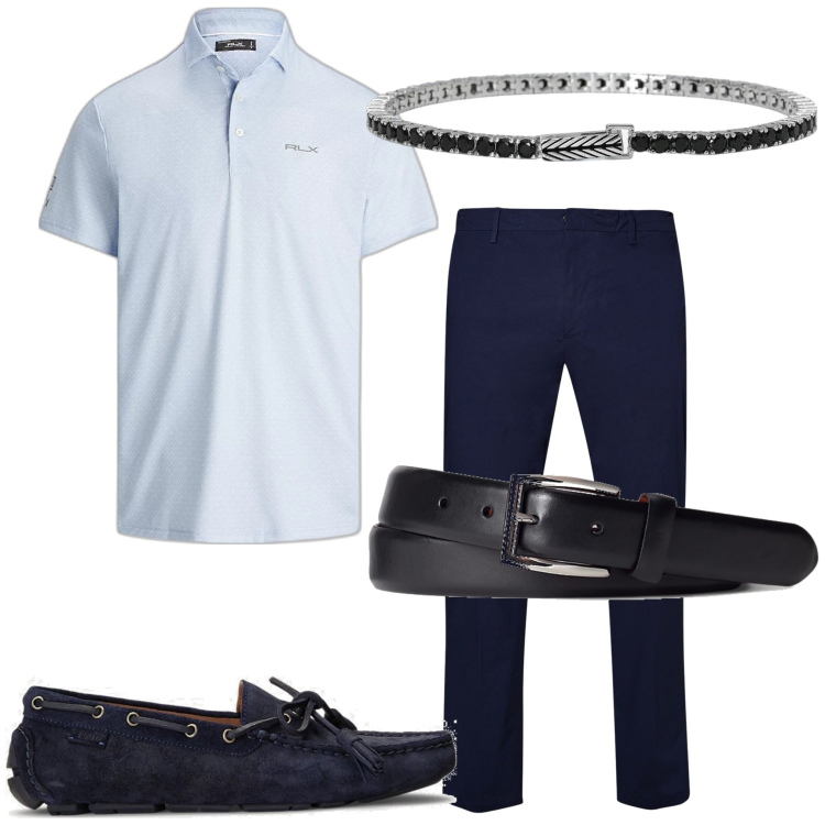 Outfit uomo - In ufficio. Stile Urban per Ufficio. Abbinamento con braccialetti, scarpe stringate, cinture, polo, pantaloni chino.