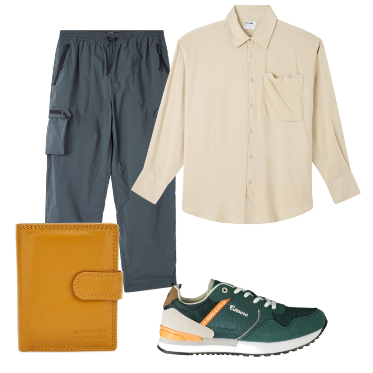 Outfit uomo - Total look #1899256. Stile Casual per Tutti i giorni. Abbinamento con pantaloni cargo, camicie, portafogli, sneakers.