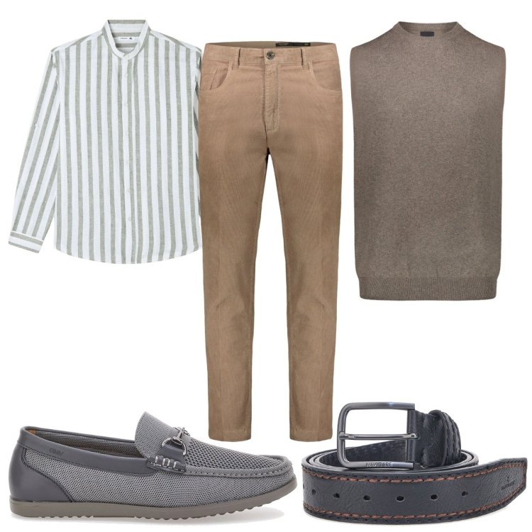 Outfit uomo - La camicia a righe 2xl/3xl. Stile Trendy per Tutti i giorni. Abbinamento con camicie, pantaloni, gilet, cinture, scarpe stringate.