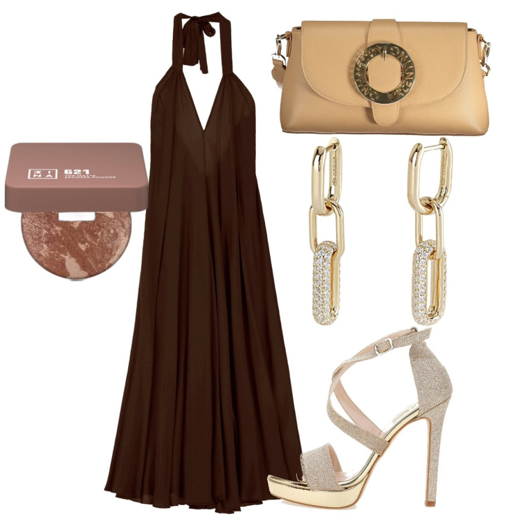 Outfit donna - Ghost outfitter - giugno. Stile Chic per Cerimonia. Abbinamento con terre, orecchini, vestiti lunghi, sandali col tacco, borse a spalla.