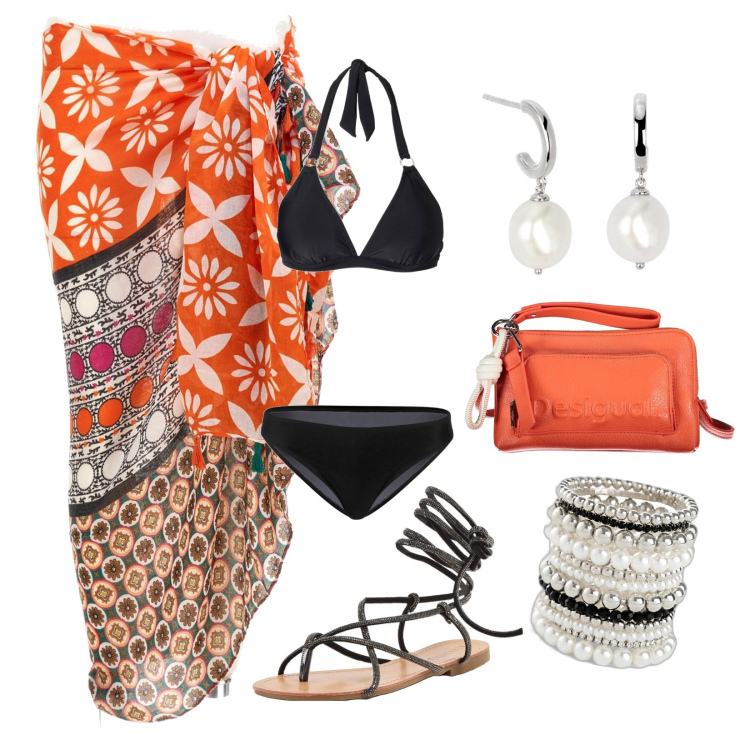 Outfit donna - Super super chic!!!. Stile Chic per Mare. Abbinamento con braccialetti, bikini, sandali alla schiava, orecchini, vestiti da spiaggia, borse a tracolla.