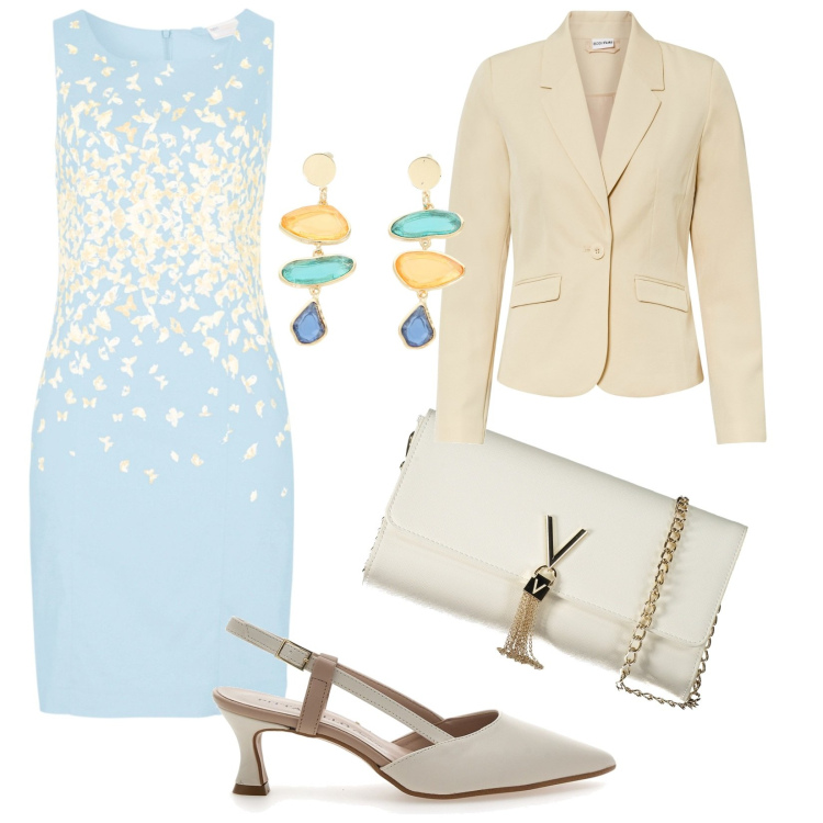 Outfit donna - Il mio primo outfit. Stile Bon Ton per Tutti i giorni. Abbinamento con blazer, vestiti a tubino, orecchini, borse a mano, décolleté.