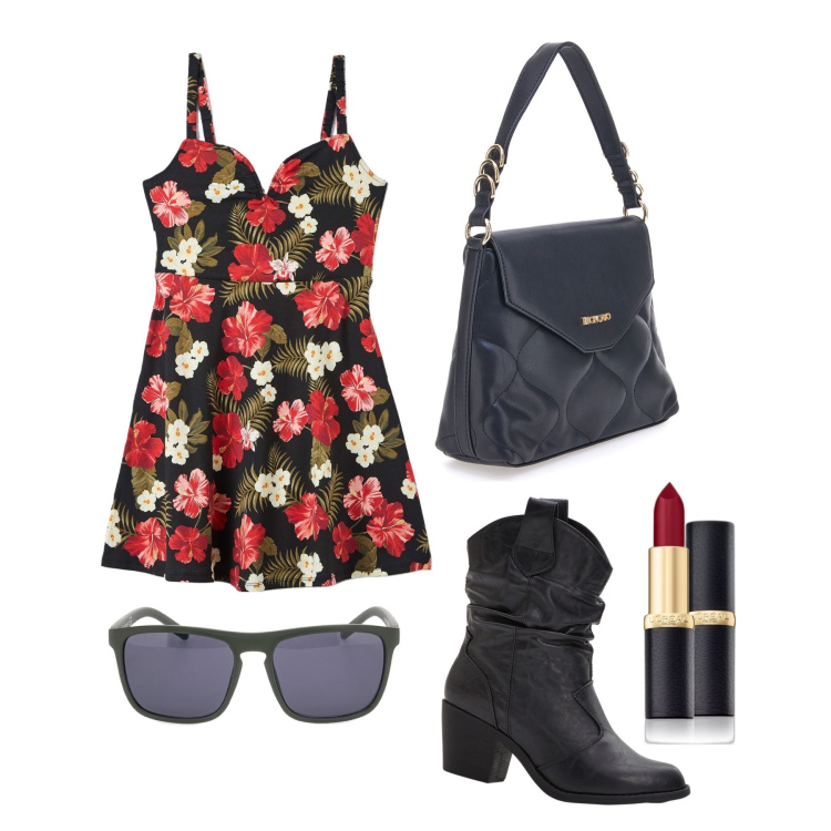 Outfit donna - Ghost outfitter - giugno. Stile Trendy per Tutti i giorni. Abbinamento con stivaletti texani, rossetti, vestiti midi/longuette, borse a mano, occhiali da sole.