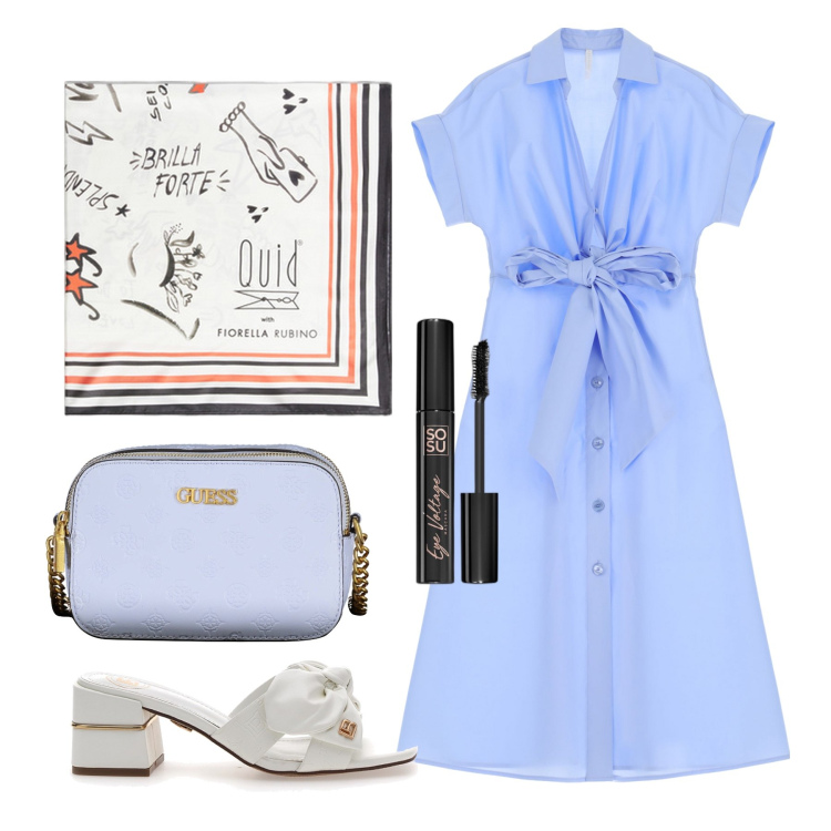 Outfit donna - Ghost outfitter - giugno. Stile Bon Ton per Tutti i giorni. Abbinamento con mascara, vestiti midi/longuette, ciabatte, foulard, borse a tracolla.