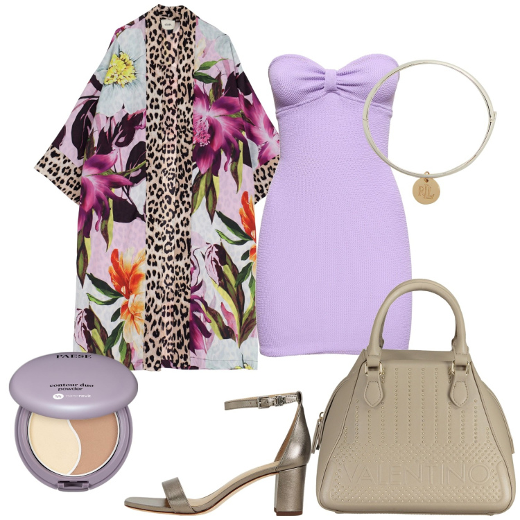 Outfit donna - Serata al mare. Stile Chic per Mare. Abbinamento con terre, braccialetti, sandali in pelle, trench, vestiti, collane.