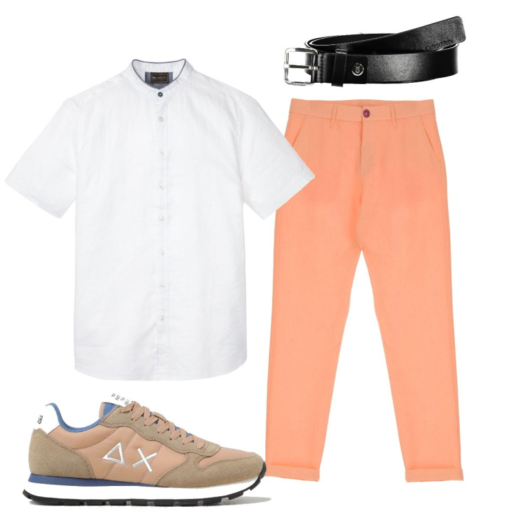 Outfit uomo - In ufficio con stile. Stile Trendy per Ufficio. Abbinamento con camicie a manica corta, pantaloni, cinture, sneakers.