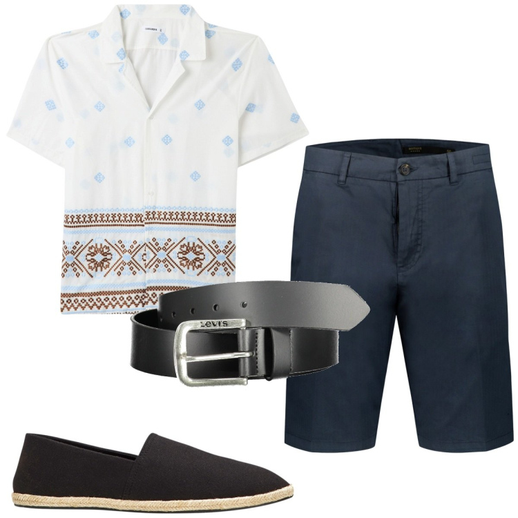 Outfit uomo - Total look #1899841. Stile Trendy per Tutti i giorni. Abbinamento con espadrillas, camicie a manica corta, bermuda, cinture.