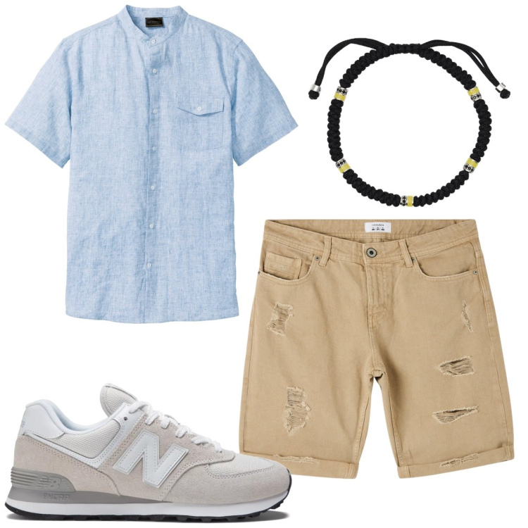 Outfit uomo - Total look #1899842. Stile Trendy per Tutti i giorni. Abbinamento con camicie a manica corta, bermuda, braccialetti, sneakers.