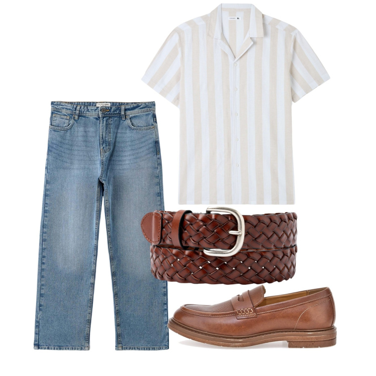 Outfit uomo - City. Stile Casual per Tutti i giorni. Abbinamento con camicie a manica corta, jeans, cinture, scarpe stringate.