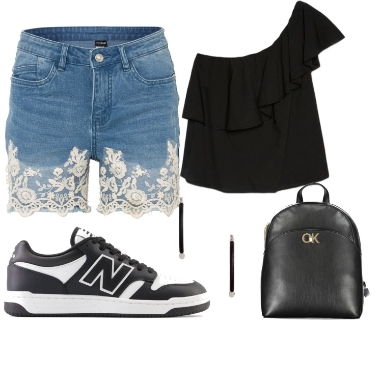 Outfit donna - Black lovers. Stile Casual per Tutti i giorni. Abbinamento con sneakers, top, orecchini, shorts, zaini.