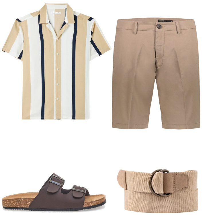 Outfit uomo - La camicia a righe. Stile Trendy per Tutti i giorni. Abbinamento con camicie a manica corta, bermuda, cinture, sandali.
