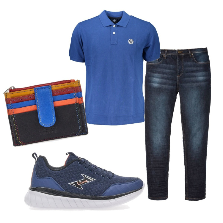 Outfit uomo - Total look #1899986. Stile Casual per Tutti i giorni. Abbinamento con jeans slim fit, polo, portafogli, sneakers.