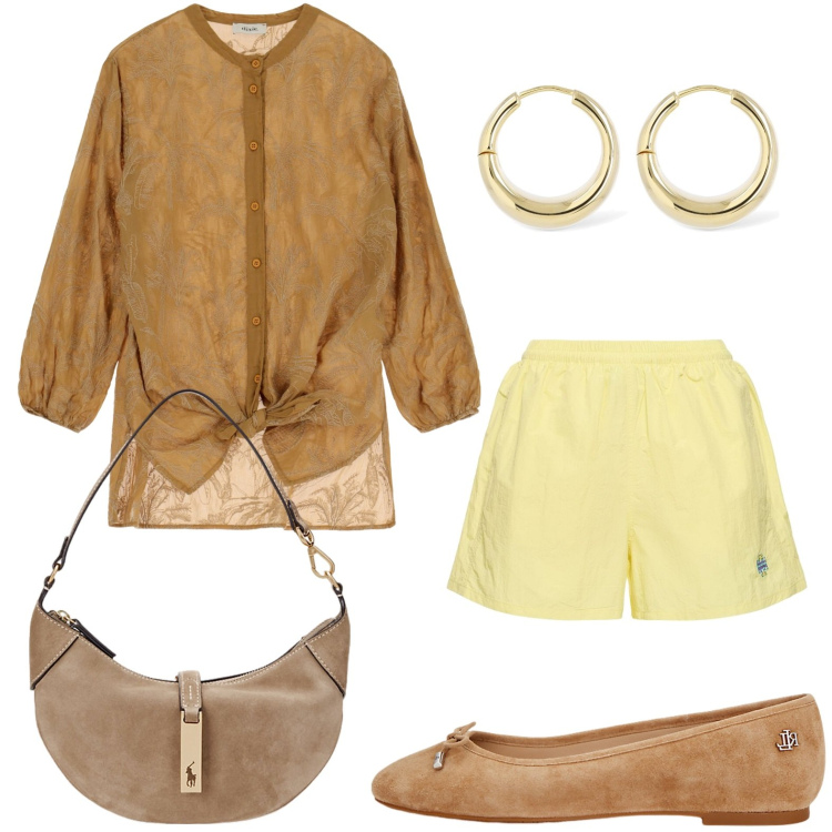 Outfit donna - Ballerine per il giorno. Stile Bon Ton per Tutti i giorni. look ideale per Petite. Abbinamento con bluse, borse a spalla, ballerine, shorts, orecchini.
