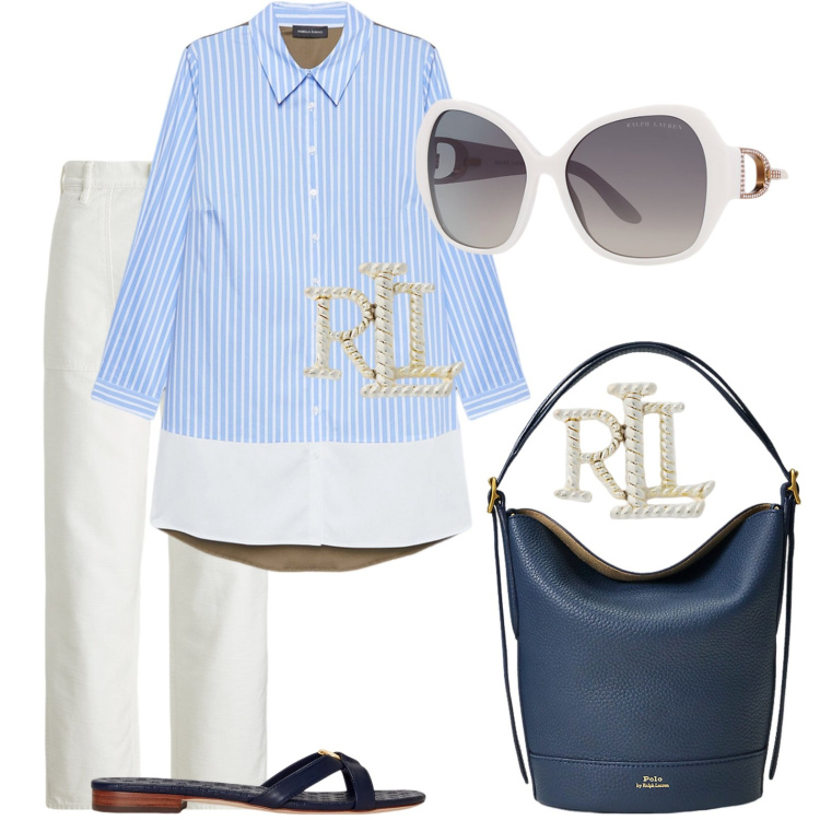 Outfit donna - Raffinata con la bucket bag. Stile Casual chic per Tutti i giorni. Abbinamento con orecchini, occhiali da sole, ciabatte, borse a secchiello, pantaloni, camicie.