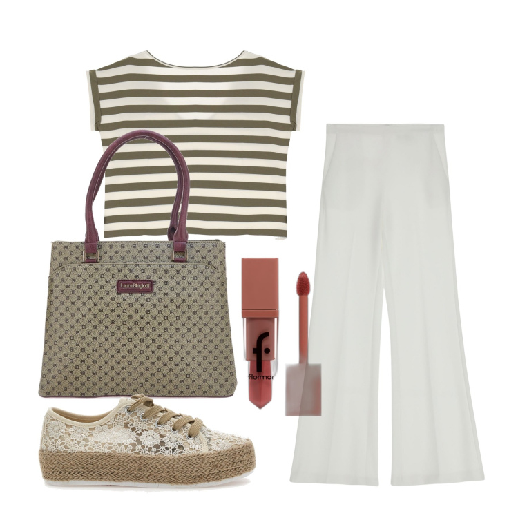 Outfit donna - Ghost outfitter - giugno. Stile Casual chic per Tutti i giorni. Abbinamento con rossetti, pantaloni, t-shirt, espadrillas, borse a mano.