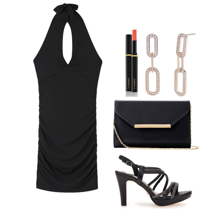 Outfit donna - Ghost outfitter - giugno. Stile Glamour per Serata fuori. Abbinamento con pochette, rossetti, vestiti, orecchini, sandali col tacco.