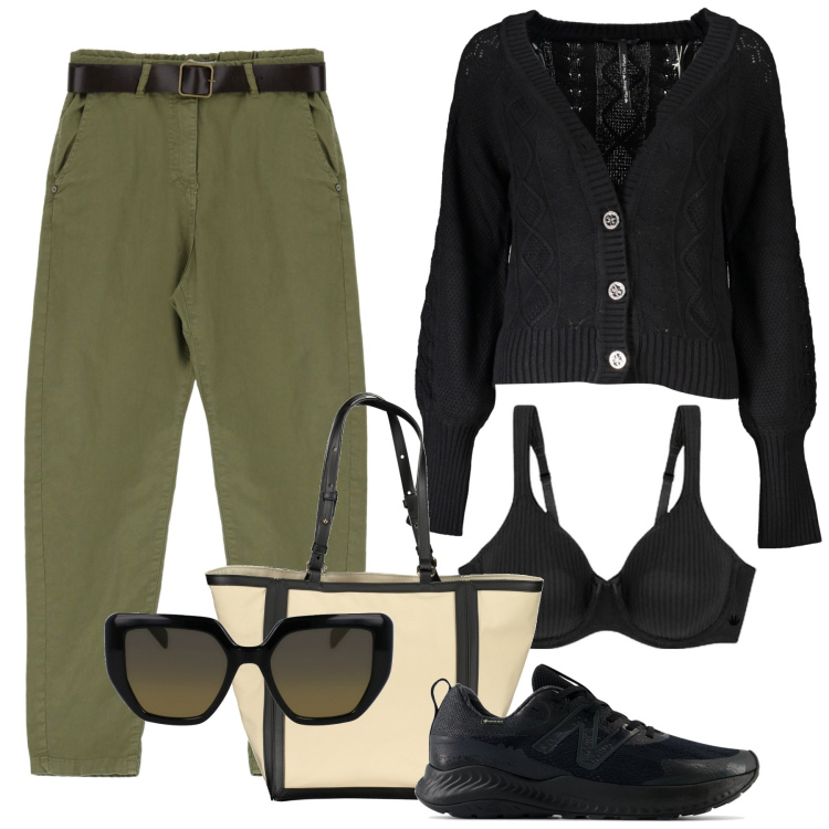 Outfit donna - Total look #1900347. Stile Trendy per Tutti i giorni. Abbinamento con sneakers, pantaloni, reggiseni, cardigans, borse a spalla, occhiali da sole.