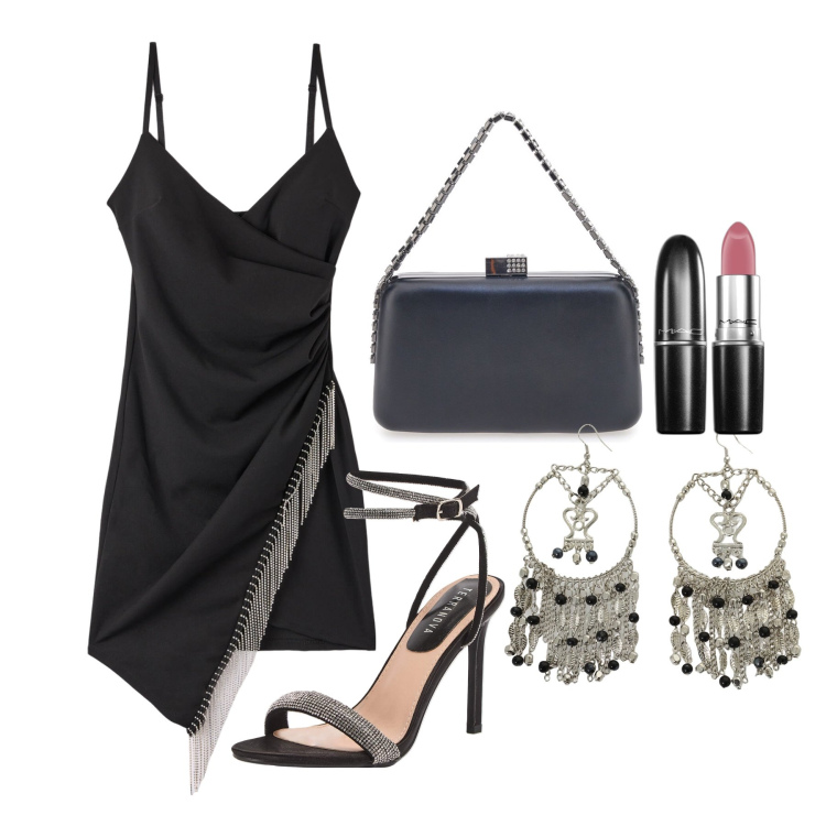 Outfit donna - Ghost outfitter - giugno. Stile Sexy per Serata fuori. Abbinamento con rossetti, vestiti asimmetrici, sandali col tacco, orecchini, pochette.