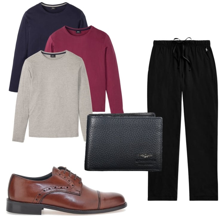 Outfit uomo - Total look #1900419. Stile Casual per Tutti i giorni. Abbinamento con maglieria, pantaloni, scarpe stringate, portafogli.
