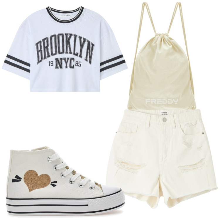 Outfit donna - Total look #1900441. Stile Basic per Tutti i giorni. Abbinamento con shorts, t-shirt, zaini, sneakers.