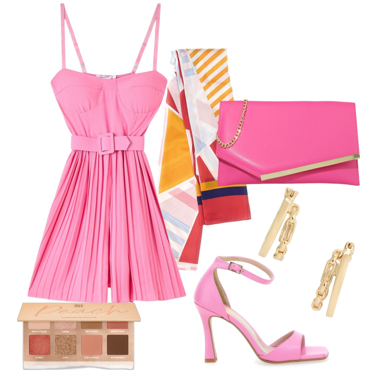 Outfit donna - Ghost outfitter - giugno. Stile Glamour per Cerimonia. Abbinamento con ombretti, tute, pochette, orecchini, sandali col tacco, sciarpe.