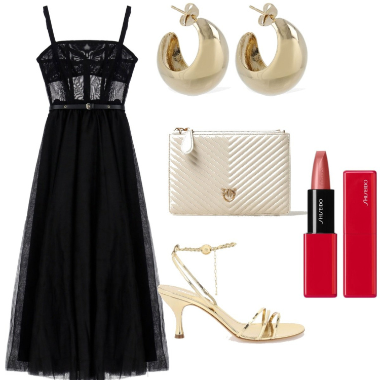Outfit donna - Gli orecchini chunky per la sera. Stile Chic per Serata fuori. Abbinamento con rossetti, vestiti lunghi, orecchini, clutch, sandali col tacco.
