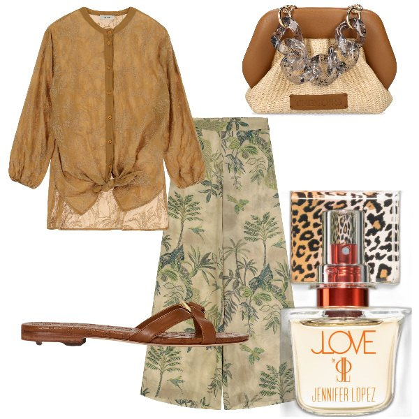 Outfit donna - Total look #1900502. Stile Etnico per Tutti i giorni. Abbinamento con profumi, ciabatte, pantaloni a palazzo, bluse, pochette.