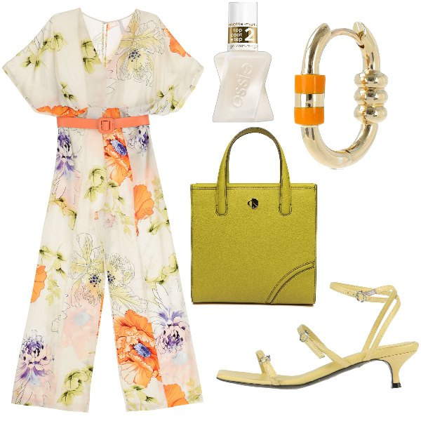 Outfit donna - Total look #1900533. Stile Chic per Ufficio. Abbinamento con sandali in pelle, smalti, tute, orecchini, shopping bag.