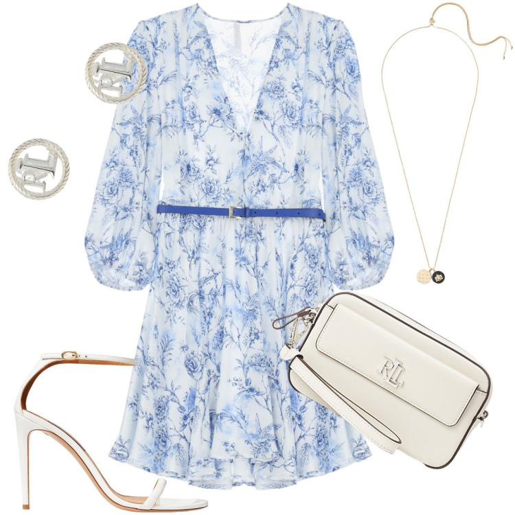 Outfit donna - Il vestitino versatile. Stile Romantica per Cerimonia. Abbinamento con vestiti corti, orecchini, pochette, collane, sandali in pelle.