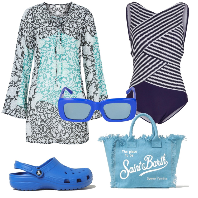 Outfit donna - Look mare. Stile Trendy per Mare. Abbinamento con costumi interi, vestiti da spiaggia, occhiali da sole, borse a spalla, sandali.